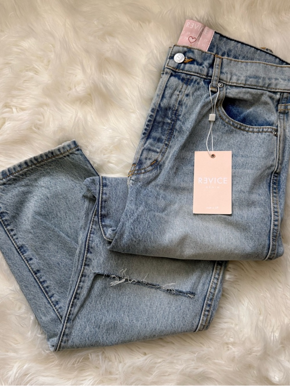 NWT REVICE Light Blue Straight Leg Jeans with‎ Subtle Distress